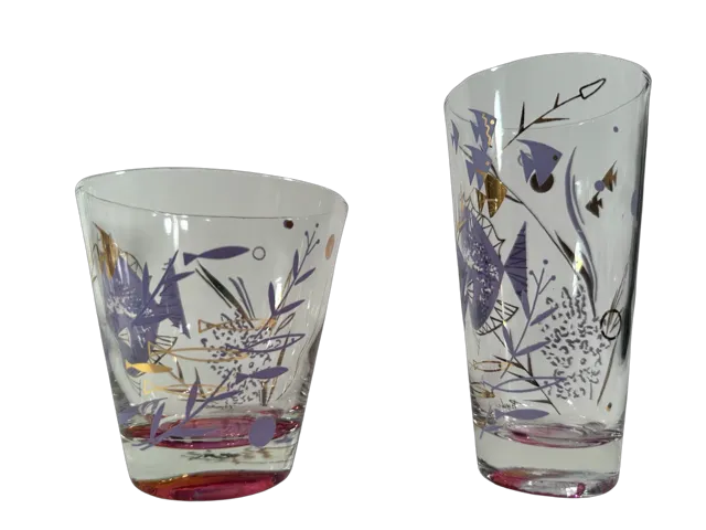 Psyche Signed Mid-Century Purple Under The Sea Glasses (Set of 6)