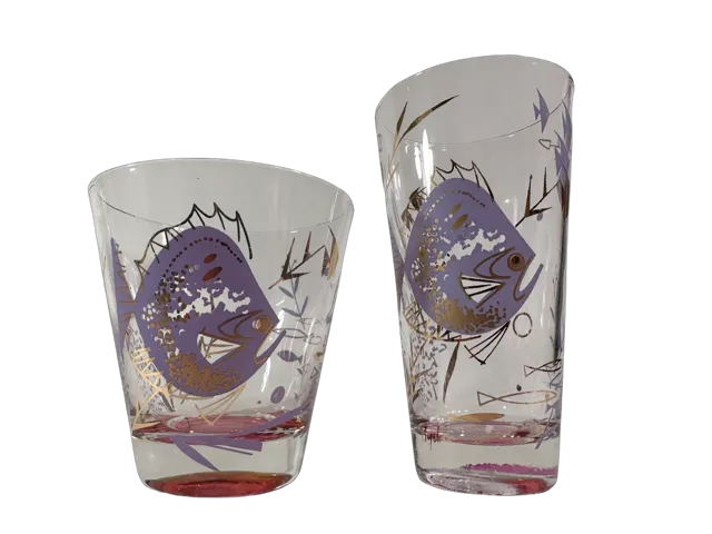 Psyche Signed Mid-Century Purple Under The Sea Glasses (Set of 6)