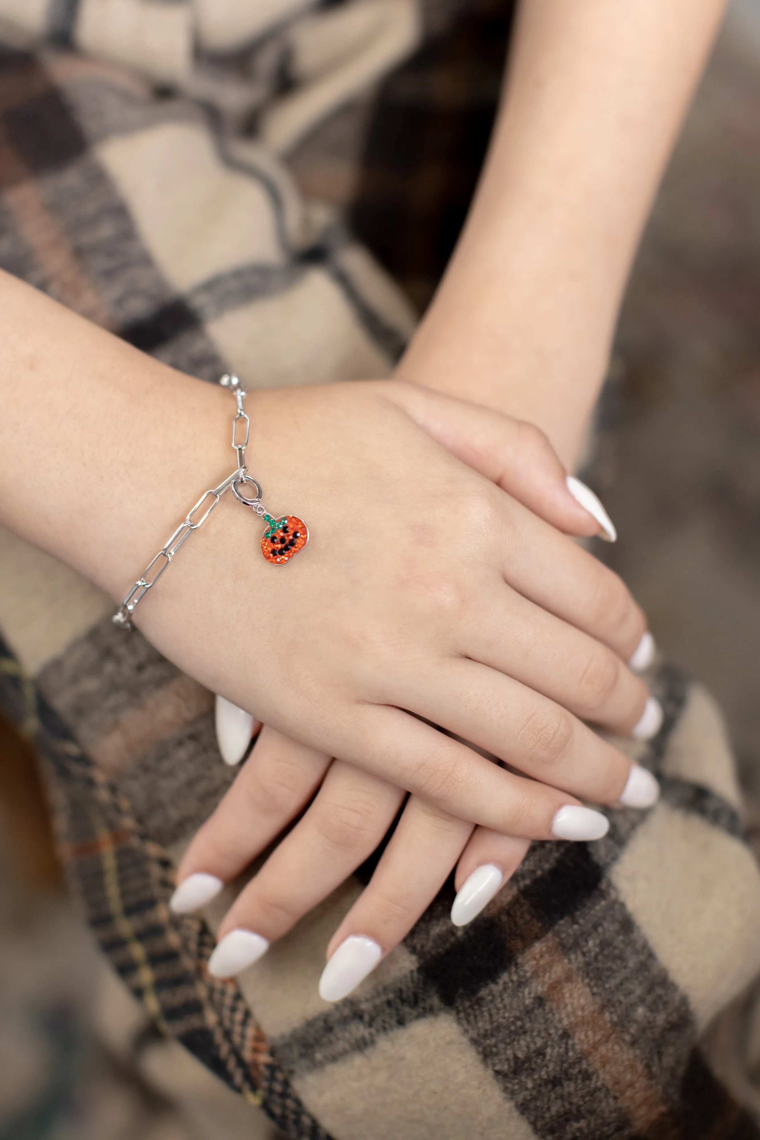 Pumpkin Crystal Sterling Silver Charm