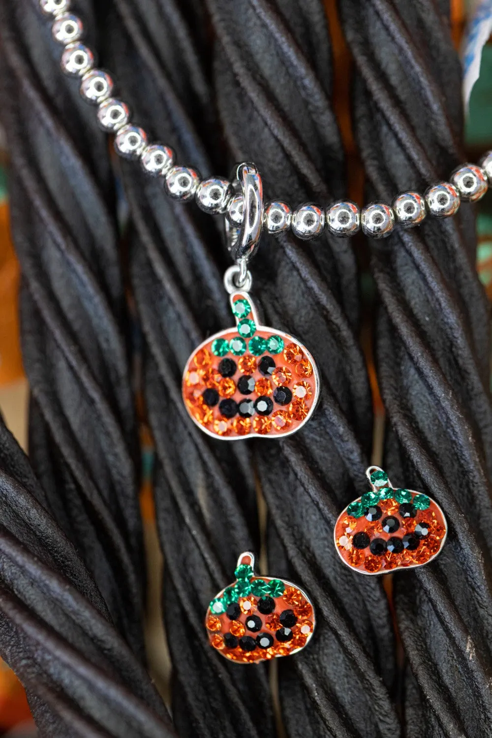 Pumpkin Crystal Sterling Silver Charm