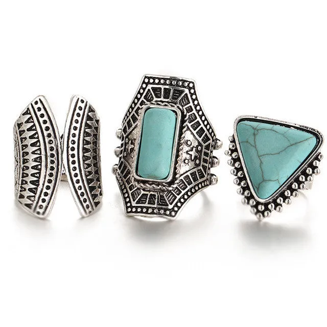 Punk Stone Midi Rings set - 3Pcs