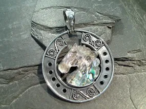 Quartz Over Abalone Doublet, Sterling Silver Large Horse Head Pendant