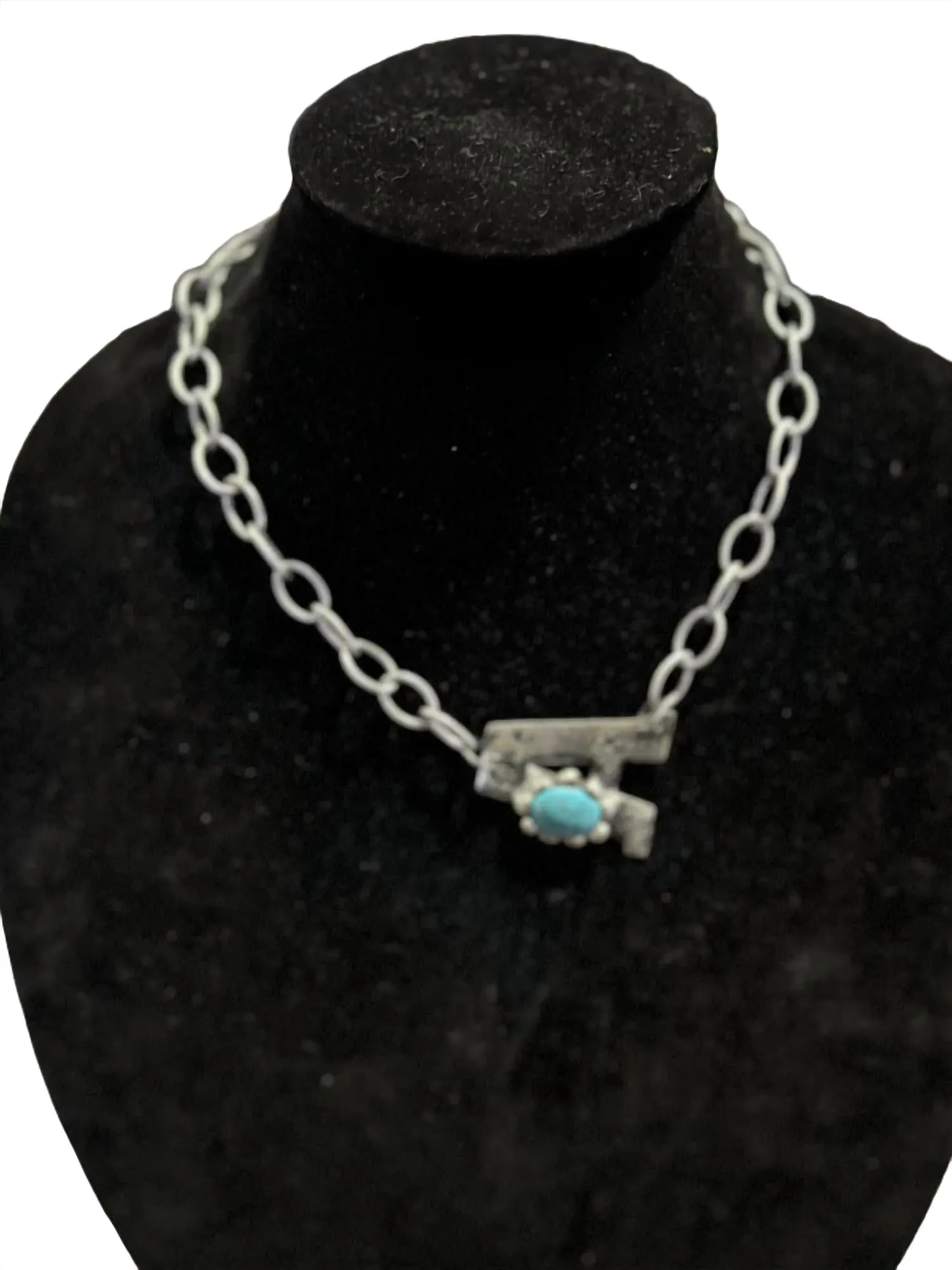 "a" Initial Necklace In Silver/turquoise