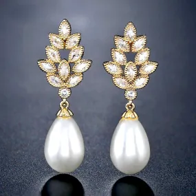 "Matilda" - Pearl and Cubic Zirconia Bridal Earrings - Available in Gold, Silver and Rose Gold