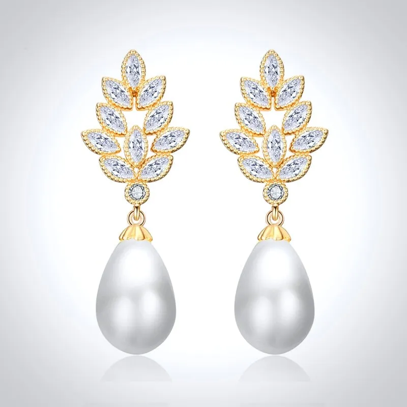 "Matilda" - Pearl and Cubic Zirconia Bridal Earrings - Available in Gold, Silver and Rose Gold