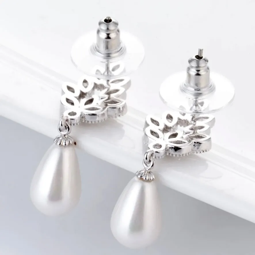 "Matilda" - Pearl and Cubic Zirconia Bridal Earrings - Available in Gold, Silver and Rose Gold