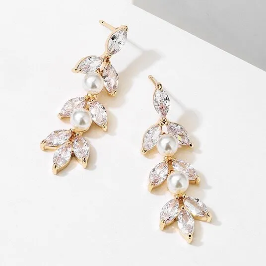 "Sadie" - Pearl Bridal Earrings - Available in Silver, Rose Gold and Yellow Gold