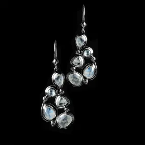 Rainbow Moonstone & Diamond Sterling Drop Earrings, Mosaic 5 Stone