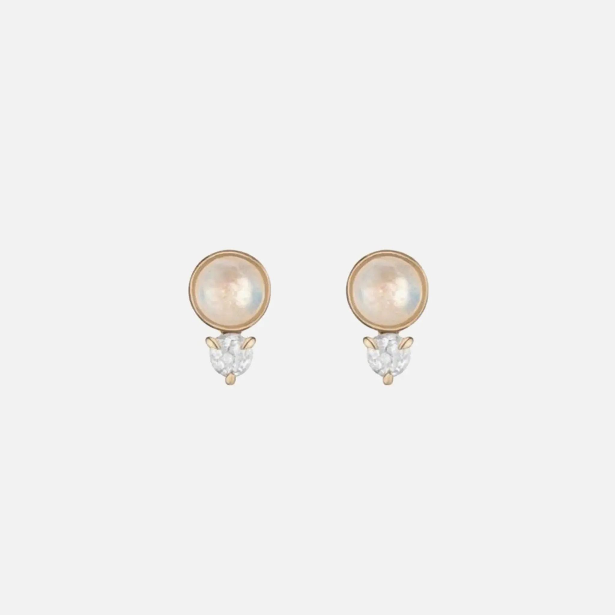 Rainbow Moonstone   Diamond Studs