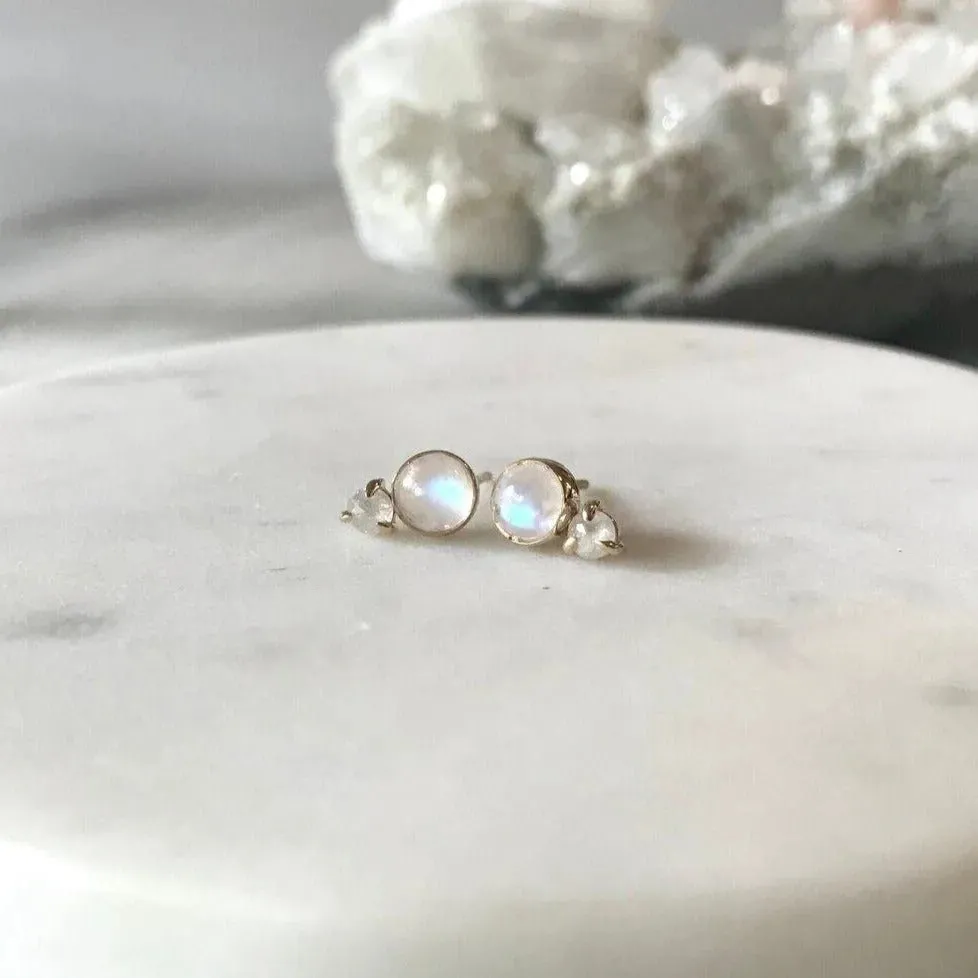 Rainbow Moonstone   Diamond Studs