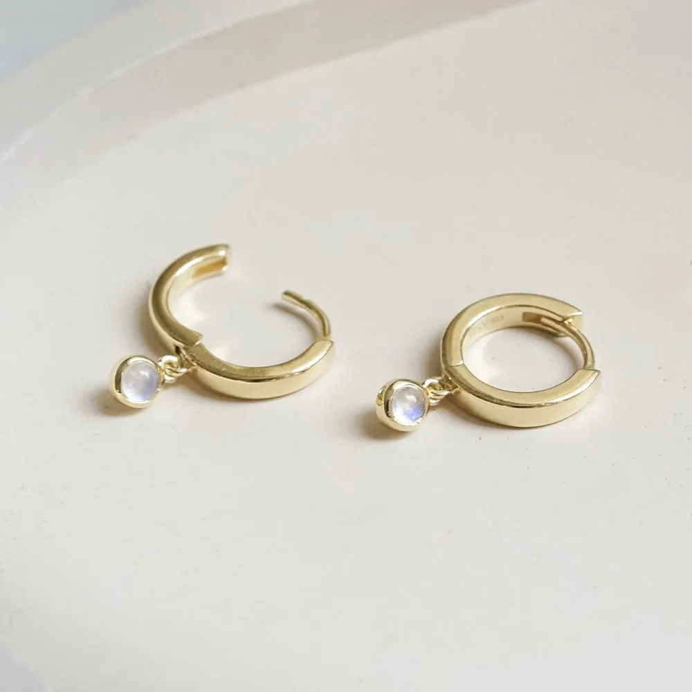 Rainbow Moonstone Healing Huggie Hoop Earrings 18ct Gold Plate