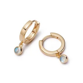 Rainbow Moonstone Healing Huggie Hoop Earrings 18ct Gold Plate