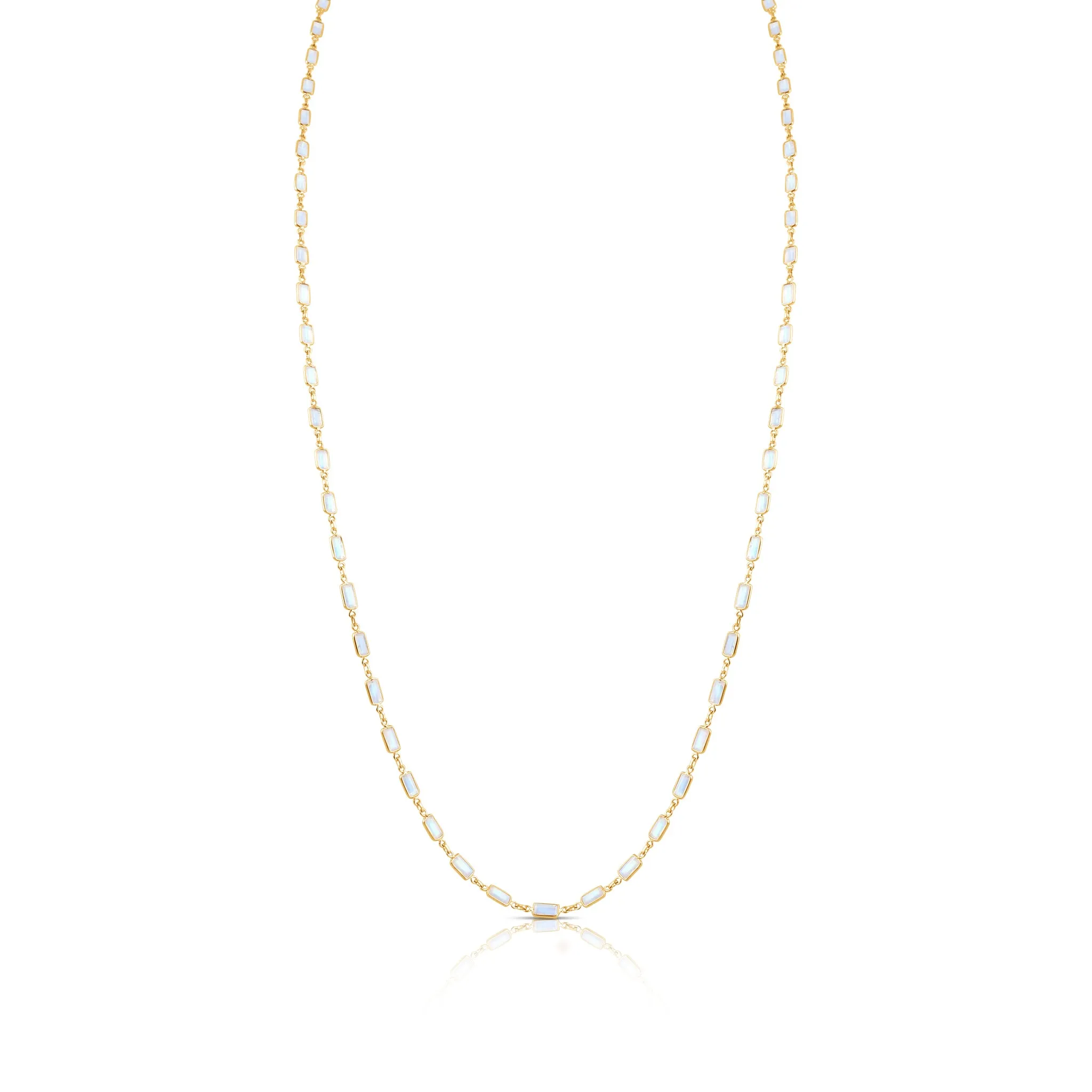 Rainbow Moonstone Rectangle Necklace In 18K Yellow Gold