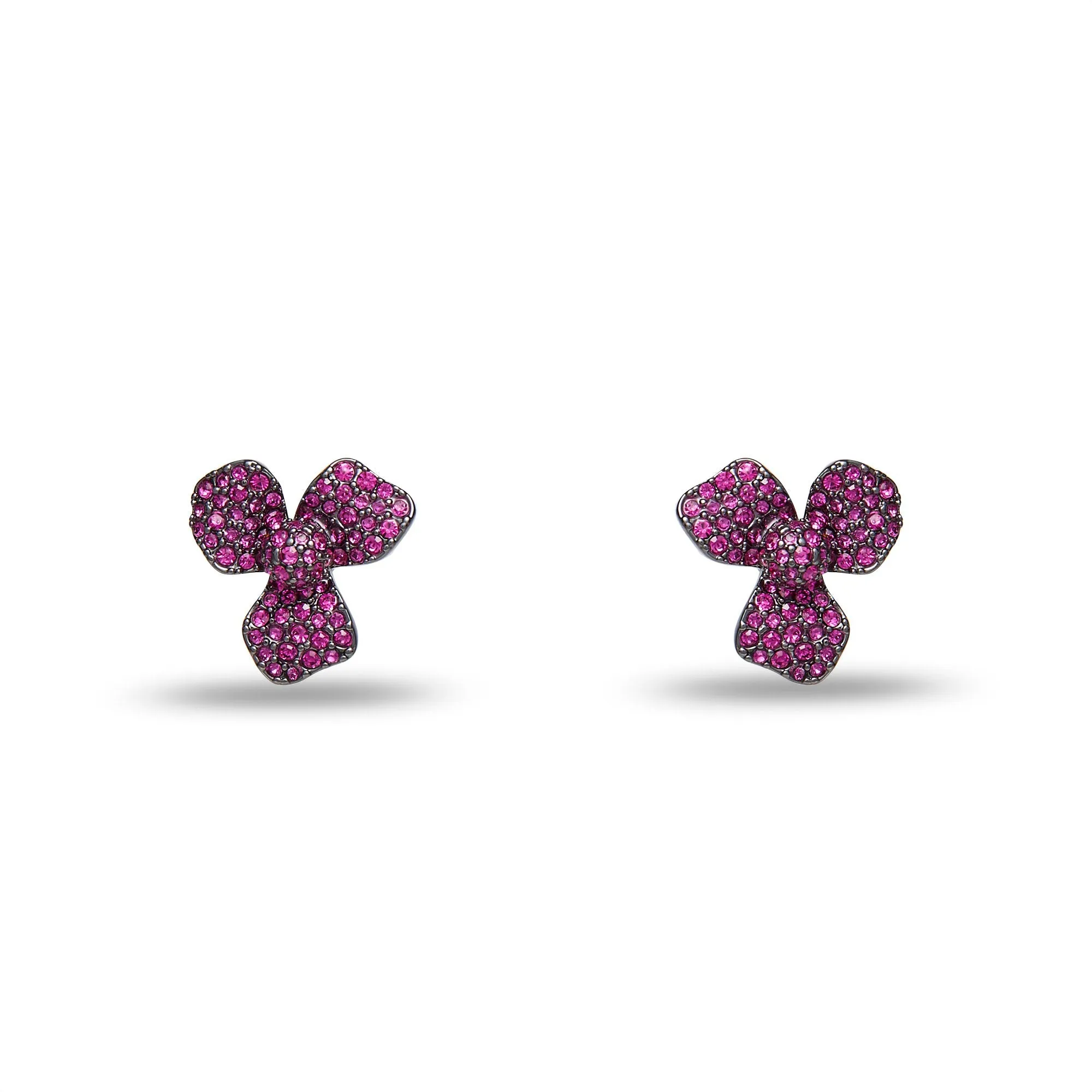 RASPBERRY PAVE TRILLIUM STUD EARRINGS