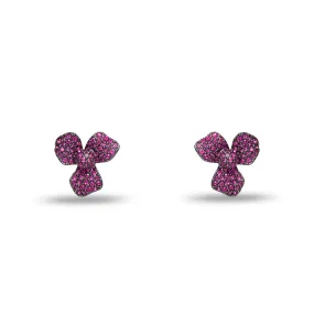 RASPBERRY PAVE TRILLIUM STUD EARRINGS