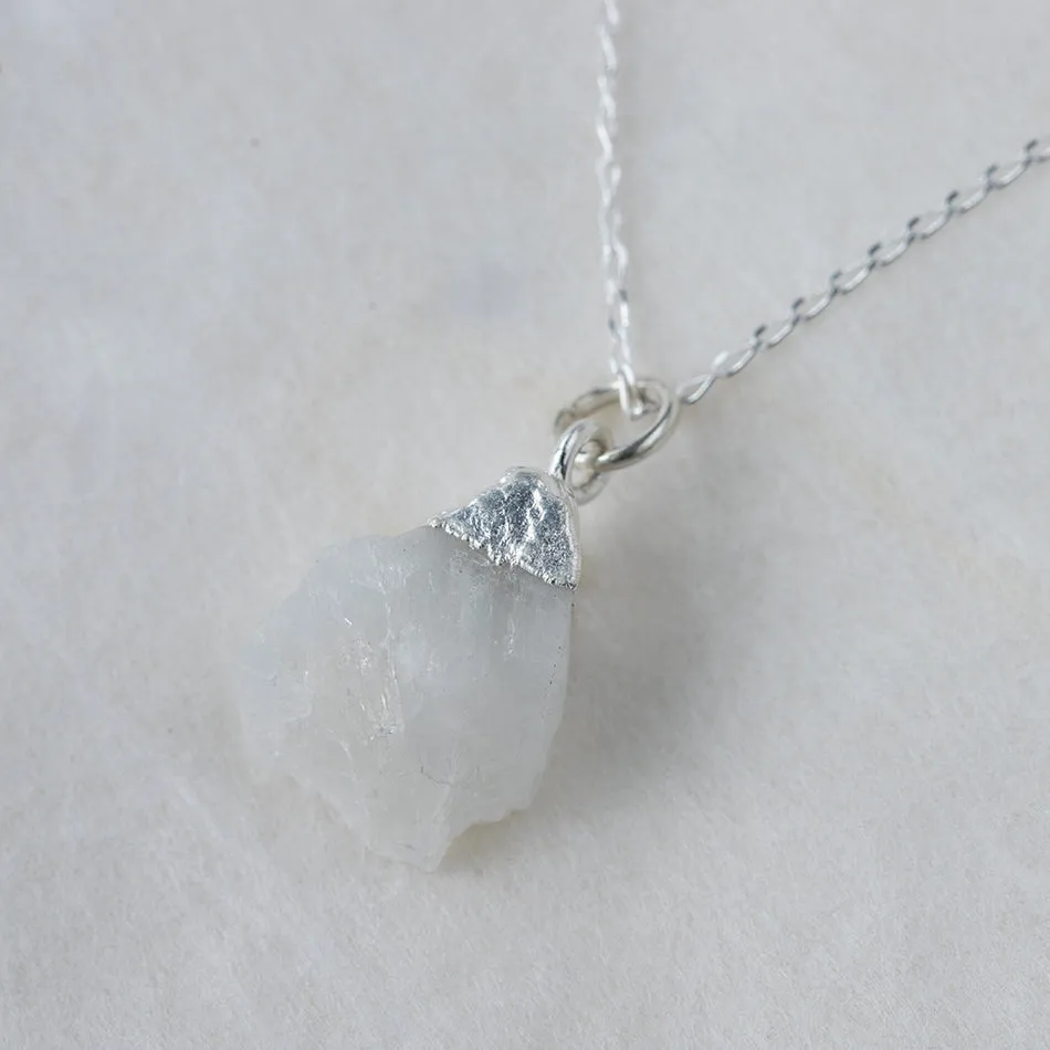 Raw Moonstone Necklace with Silver Dipped Pendant