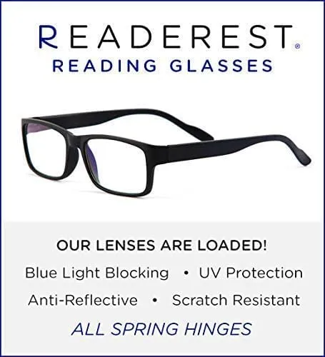 Readerest Blue Light Blocking Reading Glasses (Black, 1.50 Magnification) Computer