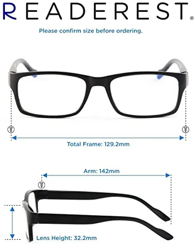 Readerest Blue Light Blocking Reading Glasses (Black, 1.50 Magnification) Computer