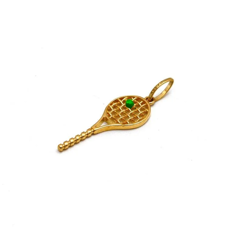 Real Gold Green Ball Tennis Frame Pendant 2382 P 1918