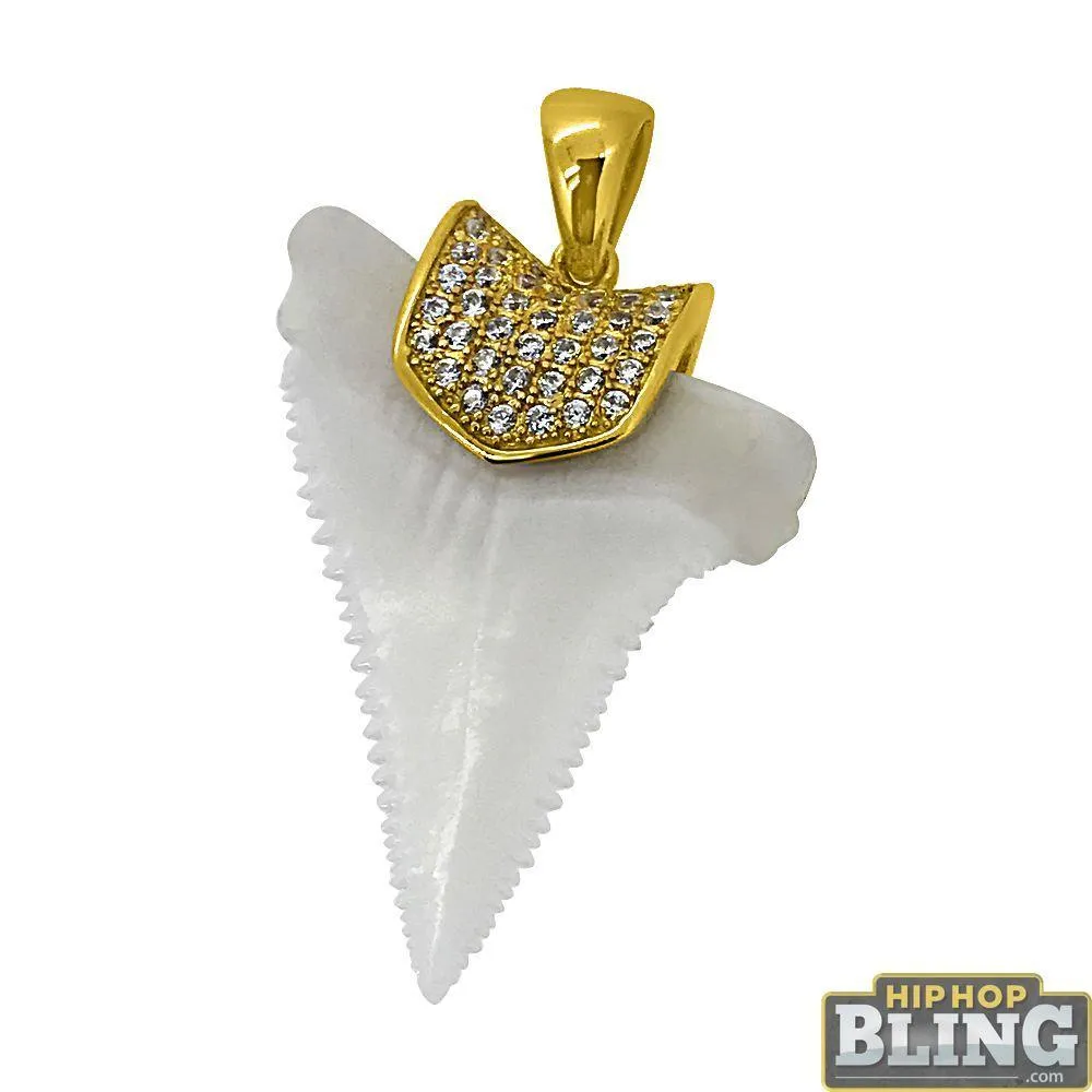 Real Shark Tooth Pendant with CZ Holder .925 Sterling Silver