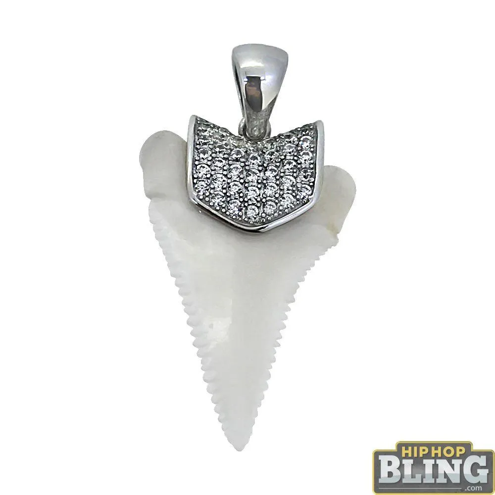 Real Shark Tooth Pendant with CZ Holder .925 Sterling Silver