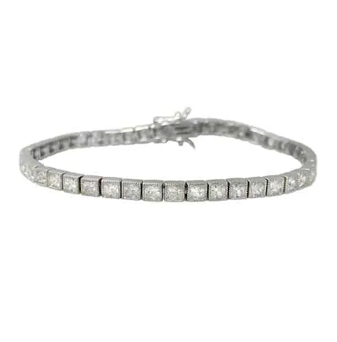 Real Silver princess cut tennis Bracelet