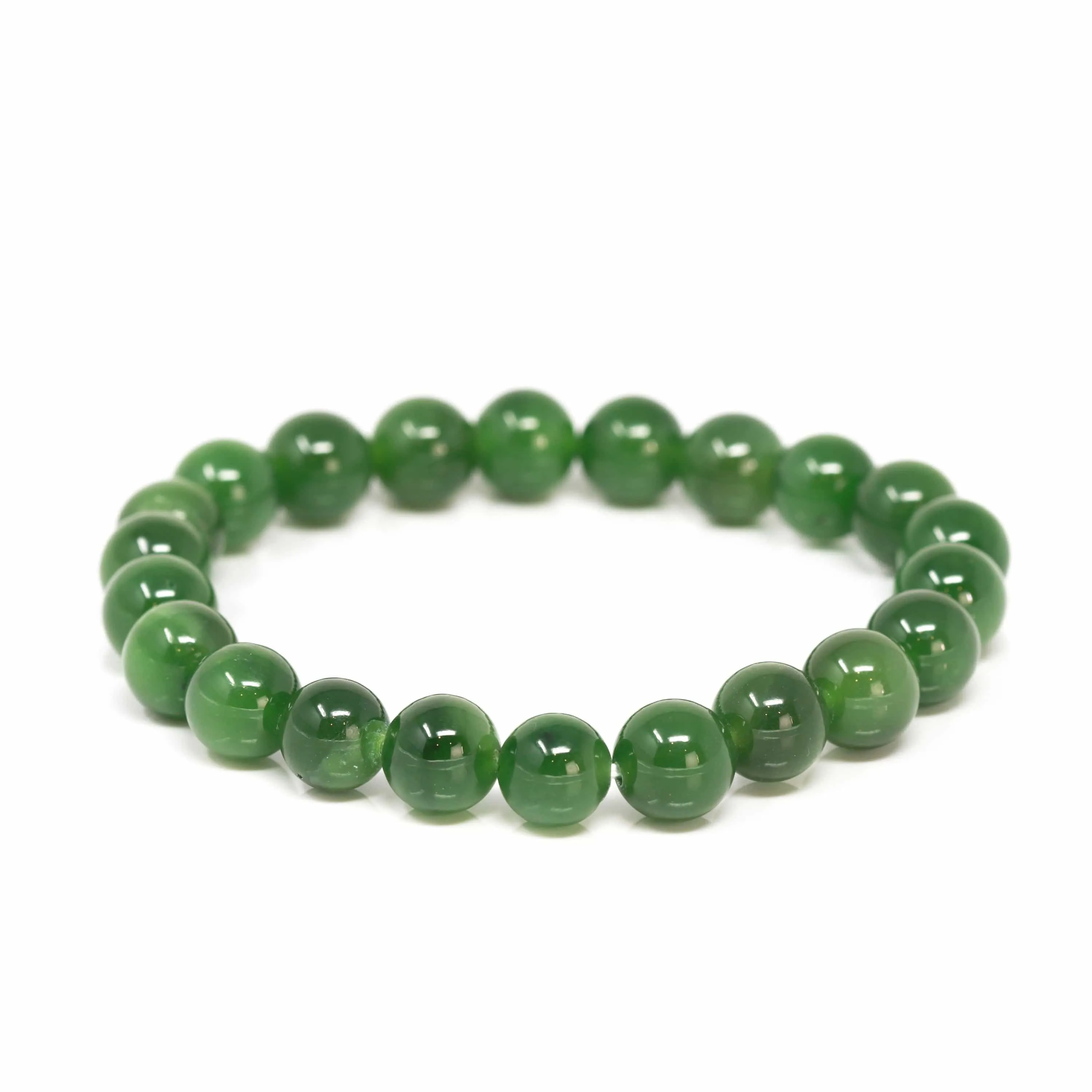 RealJade® Genuine Green Nephrite Jade Round Beads Bracelet Bangle ( 8mm & 9.5mm)