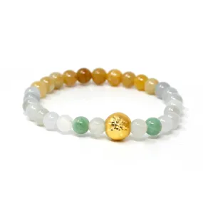 RealJade® "Filigree Ball" Genuine High-quality Jade Jadeite Bracelet Bangle with 24k Yellow Gold Star Ball Charm Colorful #417