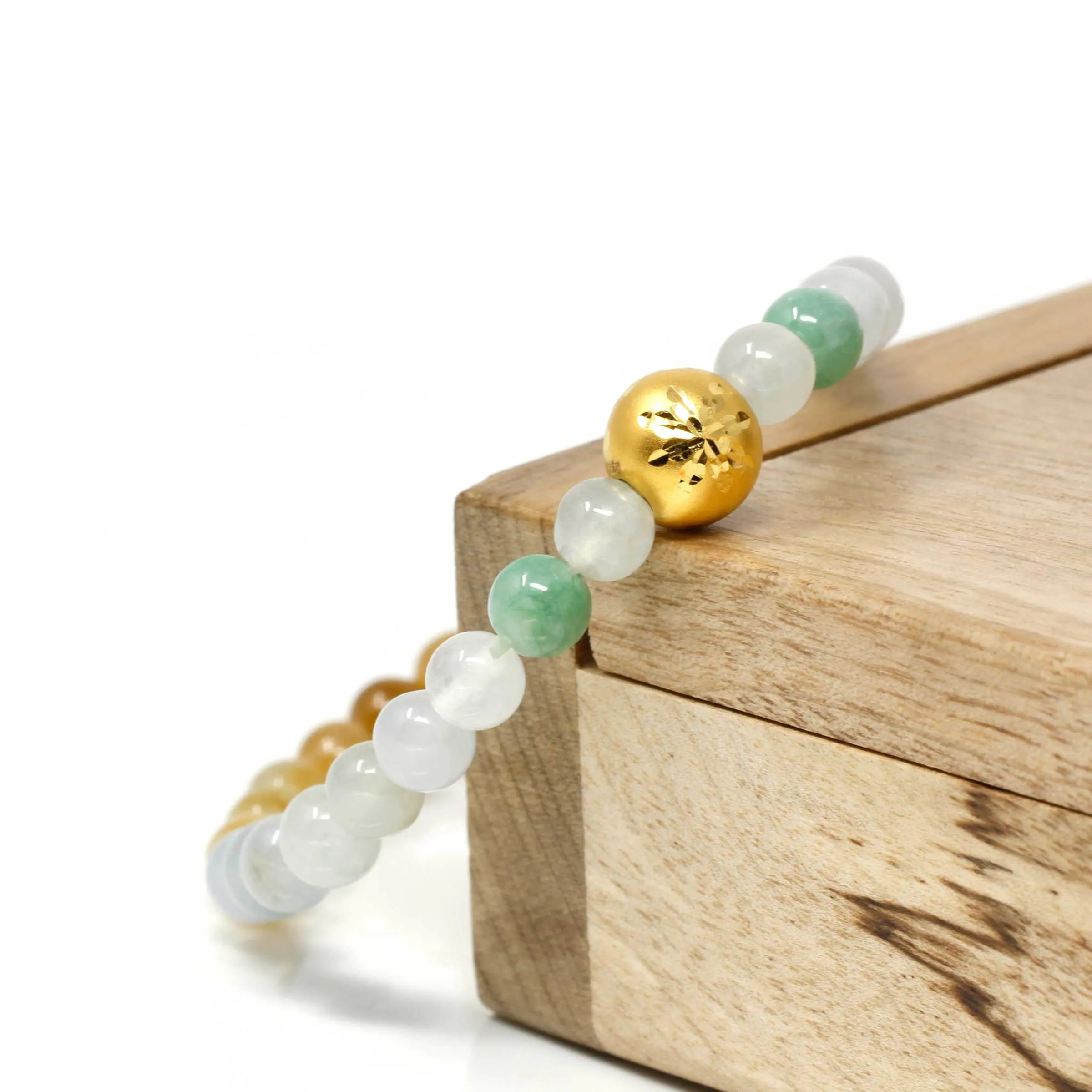 RealJade® "Filigree Ball" Genuine High-quality Jade Jadeite Bracelet Bangle with 24k Yellow Gold Star Ball Charm Colorful #417