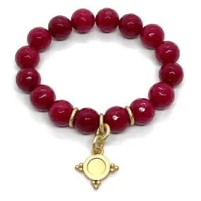 Red Jade Stretch Bracelet With Matte Gold Starburst