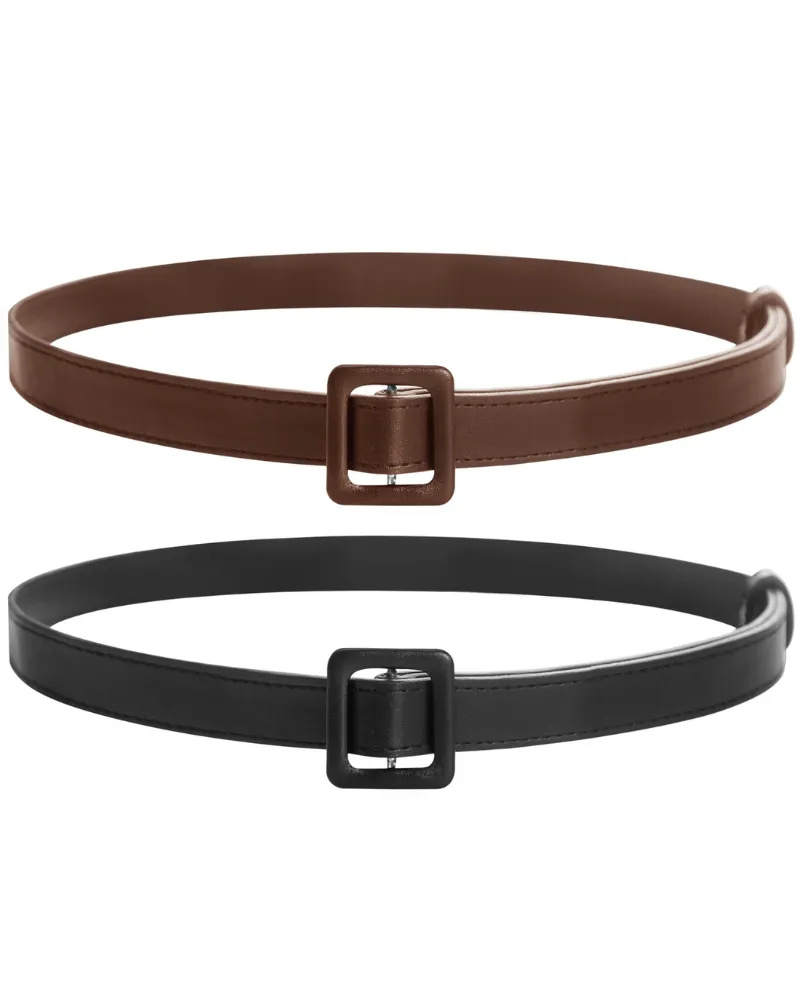 Retro Basic Waist 2pcs-Pack Belt Metal Buckle Polyurethane Leather Belt