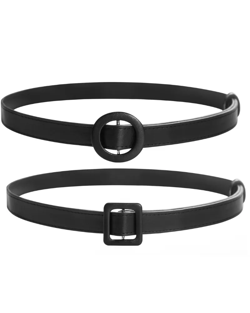 Retro Basic Waist 2pcs-Pack Belt Metal Buckle Polyurethane Leather Belt