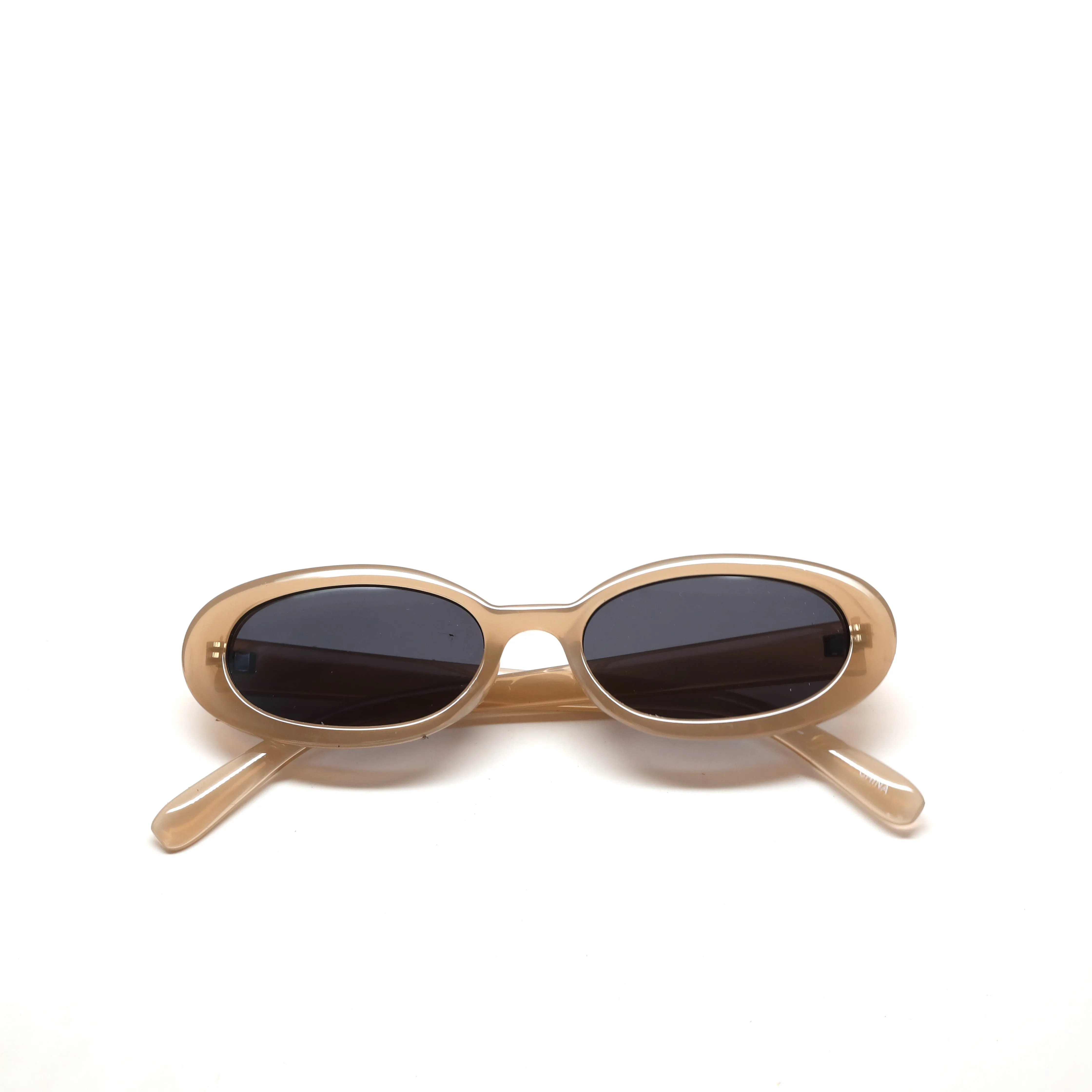 Retro Modern Standard Oval Frame Sunglasses - Tan