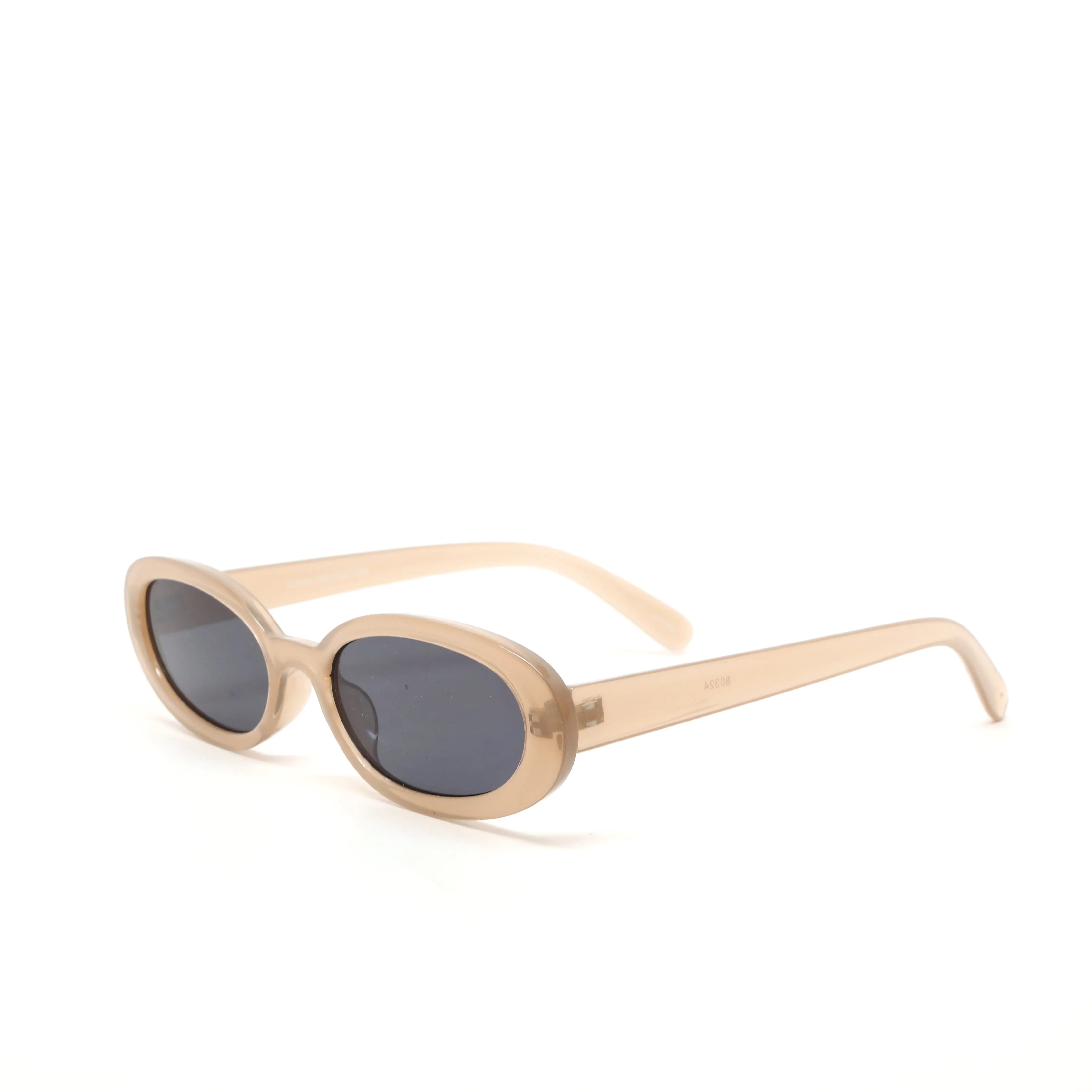 Retro Modern Standard Oval Frame Sunglasses - Tan