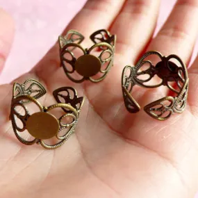 Ring Base Findings with 9mm Pad (5 pcs / Bronze / Heart) Adjustable Filigree Ring Blank Jewellery Findings Jewelry Ring Making Supplies F018