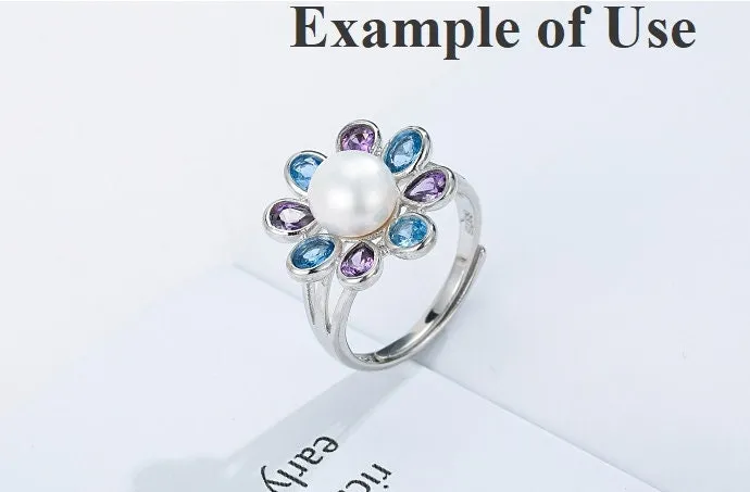 Ring Blank Pearl Setting 8.5mm 925 Solid Sterling Silver Bezel Flower Cup Adjustable For One Bead DIY Jewelry Finding Wholesale