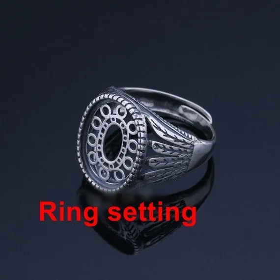 Ring Setting Blank Bezel 16mm 1pc 4.8g 925 Sterling Silver Adjustable for 1 Oval Shape Cabochon Stone Cameo No Prongs Wholesale Available