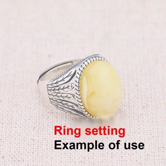 Ring Setting Blank Bezel 16mm 1pc 4.8g 925 Sterling Silver Adjustable for 1 Oval Shape Cabochon Stone Cameo No Prongs Wholesale Available