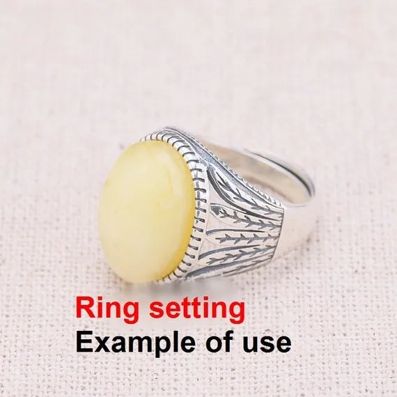 Ring Setting Blank Bezel 16mm 1pc 4.8g 925 Sterling Silver Adjustable for 1 Oval Shape Cabochon Stone Cameo No Prongs Wholesale Available