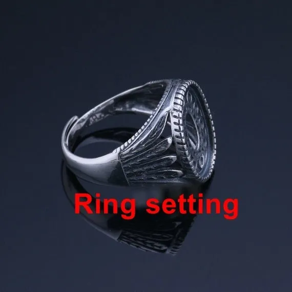 Ring Setting Blank Bezel 16mm 1pc 4.8g 925 Sterling Silver Adjustable for 1 Oval Shape Cabochon Stone Cameo No Prongs Wholesale Available