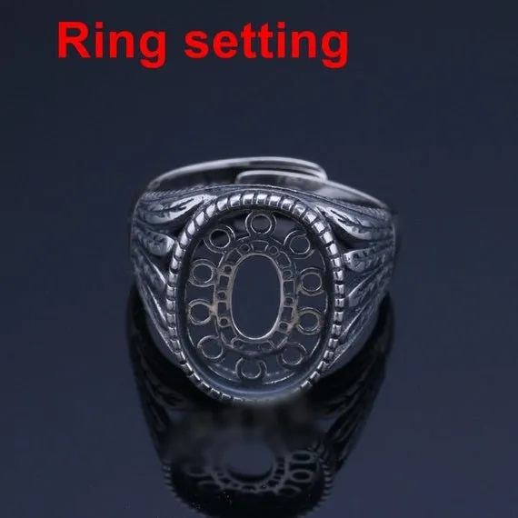 Ring Setting Blank Bezel 16mm 1pc 4.8g 925 Sterling Silver Adjustable for 1 Oval Shape Cabochon Stone Cameo No Prongs Wholesale Available