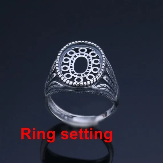 Ring Setting Blank Bezel 16mm 1pc 4.8g 925 Sterling Silver Adjustable for 1 Oval Shape Cabochon Stone Cameo No Prongs Wholesale Available