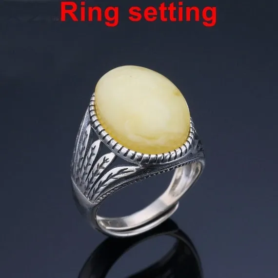 Ring Setting Blank Bezel 16mm 1pc 4.8g 925 Sterling Silver Adjustable for 1 Oval Shape Cabochon Stone Cameo No Prongs Wholesale Available