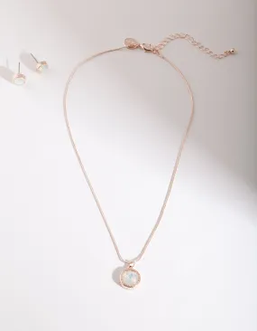 Rose Gold Bezel Necklace Earring Set