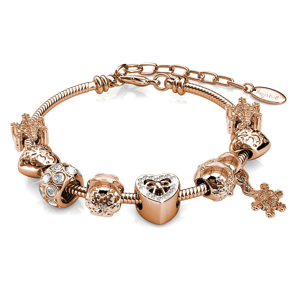 Rose Gold Snowflake Beaded Bracelet Embellished with SWAROVSKI Crystals