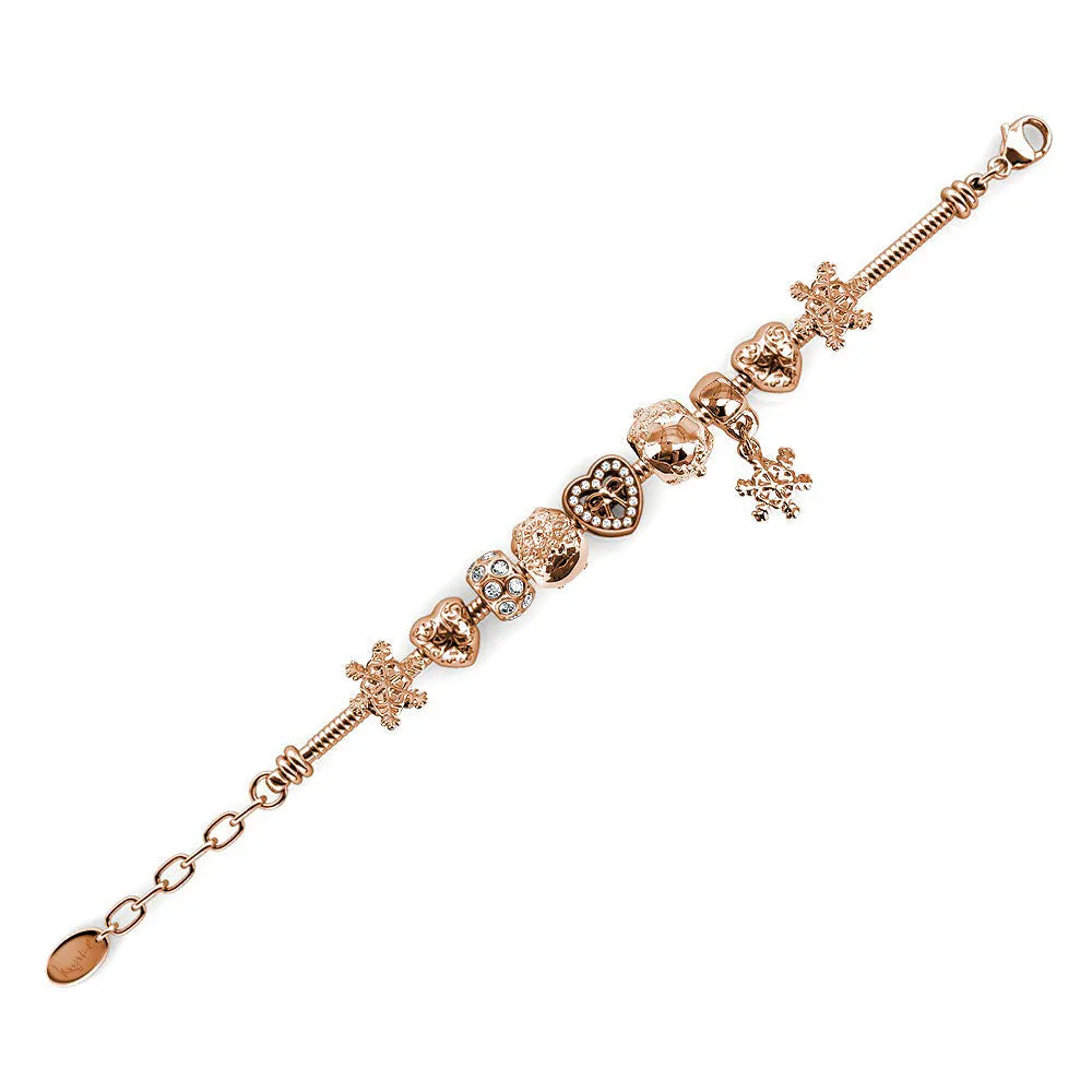 Rose Gold Snowflake Beaded Bracelet Embellished with SWAROVSKI Crystals