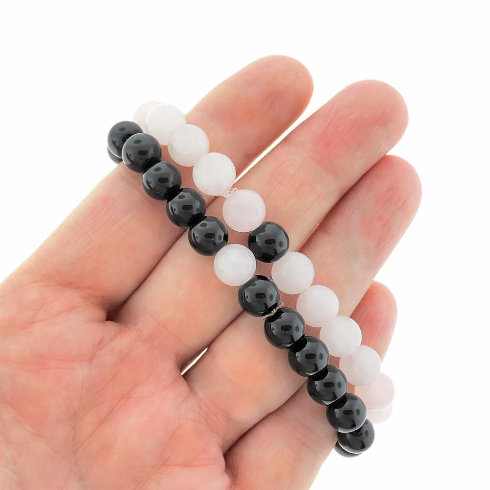 Rose Quartz and Onyx Beaded Bracelets - 50mm - 2 Bracelets - BD823