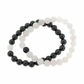 Rose Quartz and Onyx Beaded Bracelets - 50mm - 2 Bracelets - BD823