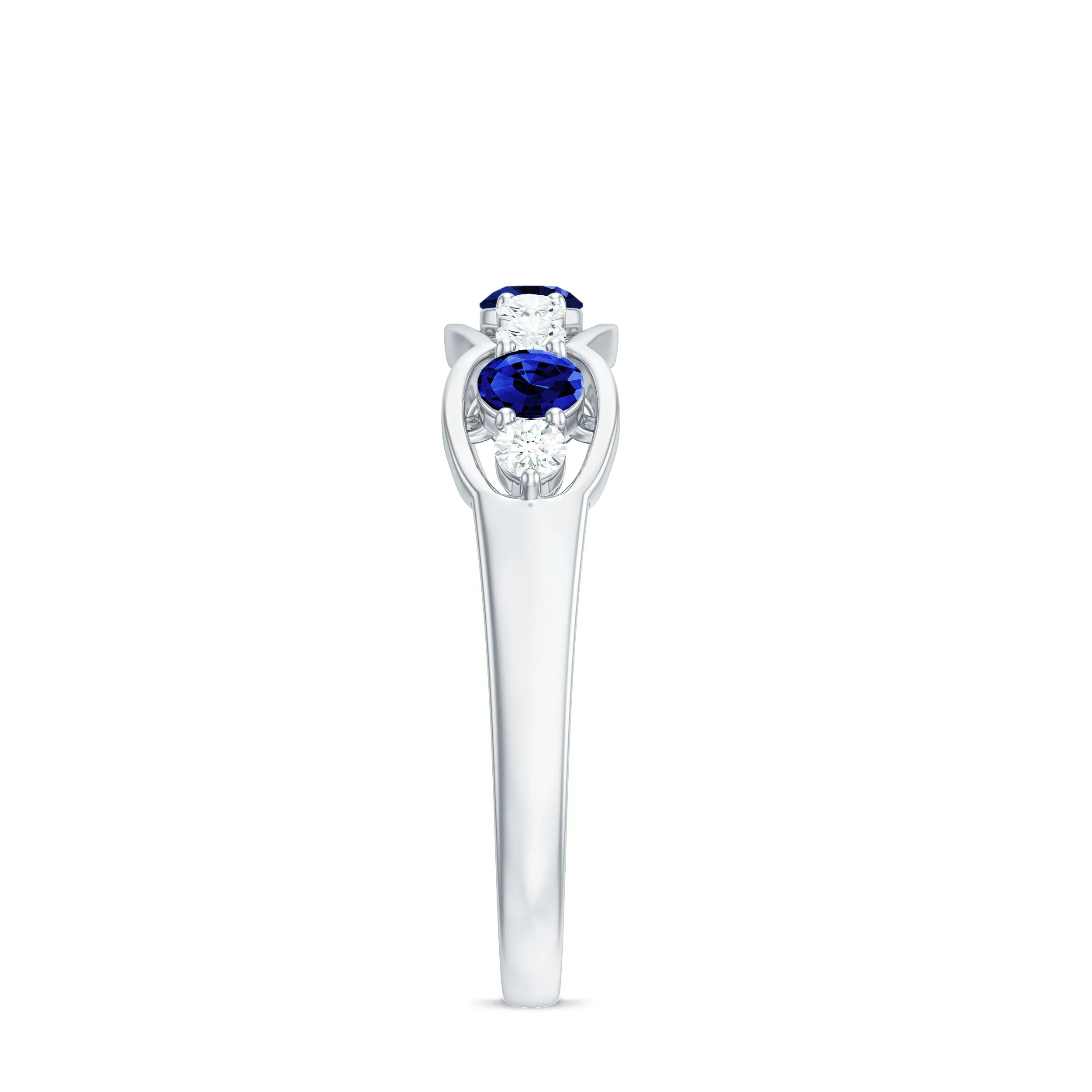 Round Shape Certified Created Blue Sapphire and Diamond Anniversary Ring