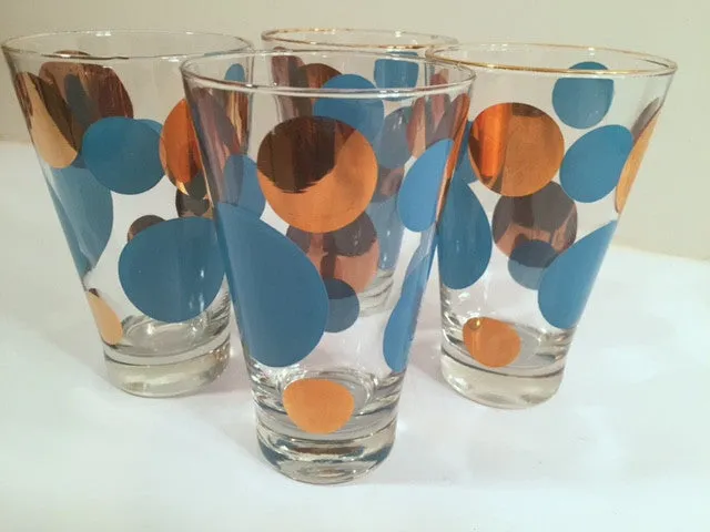 Russel Wright Mid-Century Bright Blue & 22-Karat Gold Eclipse Tumbler Glasses (Set of 4)